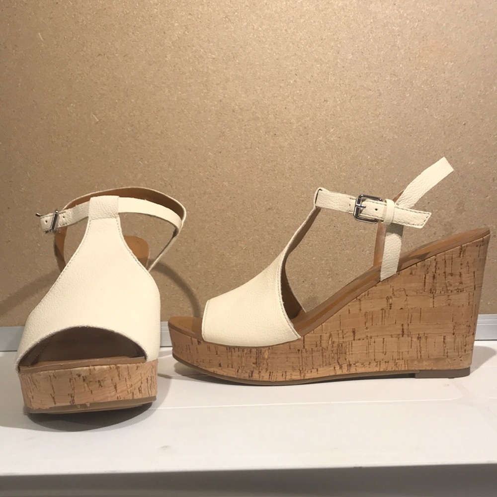 White leather cork platform sandals